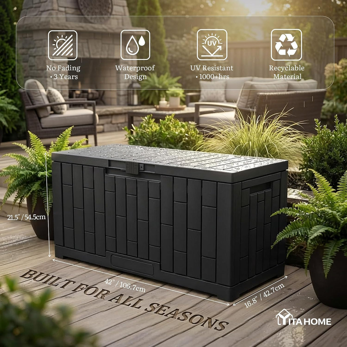 yitahome 60 gallon resin deck box, side view