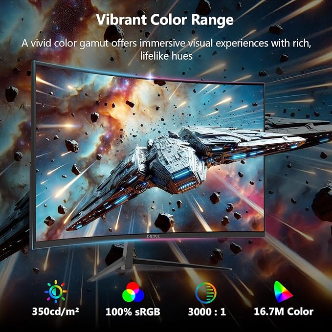 Z-Edge 27 inch Curved Gaming Monitor, FHD 1080P 200Hz 165Hz 144Hz Curved 1500R - Image 3