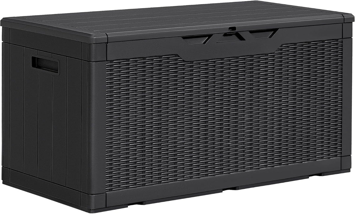 greesum 100 & 31 gallon black resin lockable shown in use