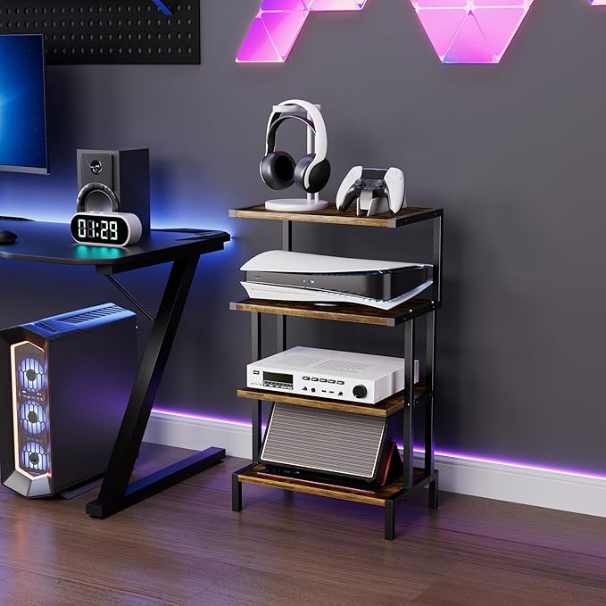 Aquzee Game Console Stands, 4-Tier AV Media Shelf, Stereo Stand, Wood Gaming by Aquzee