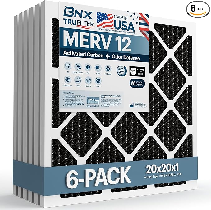 BNX TruFilter 20x20x1 MERV 12 Odor Defense AC Furnace Air Filter by BNX