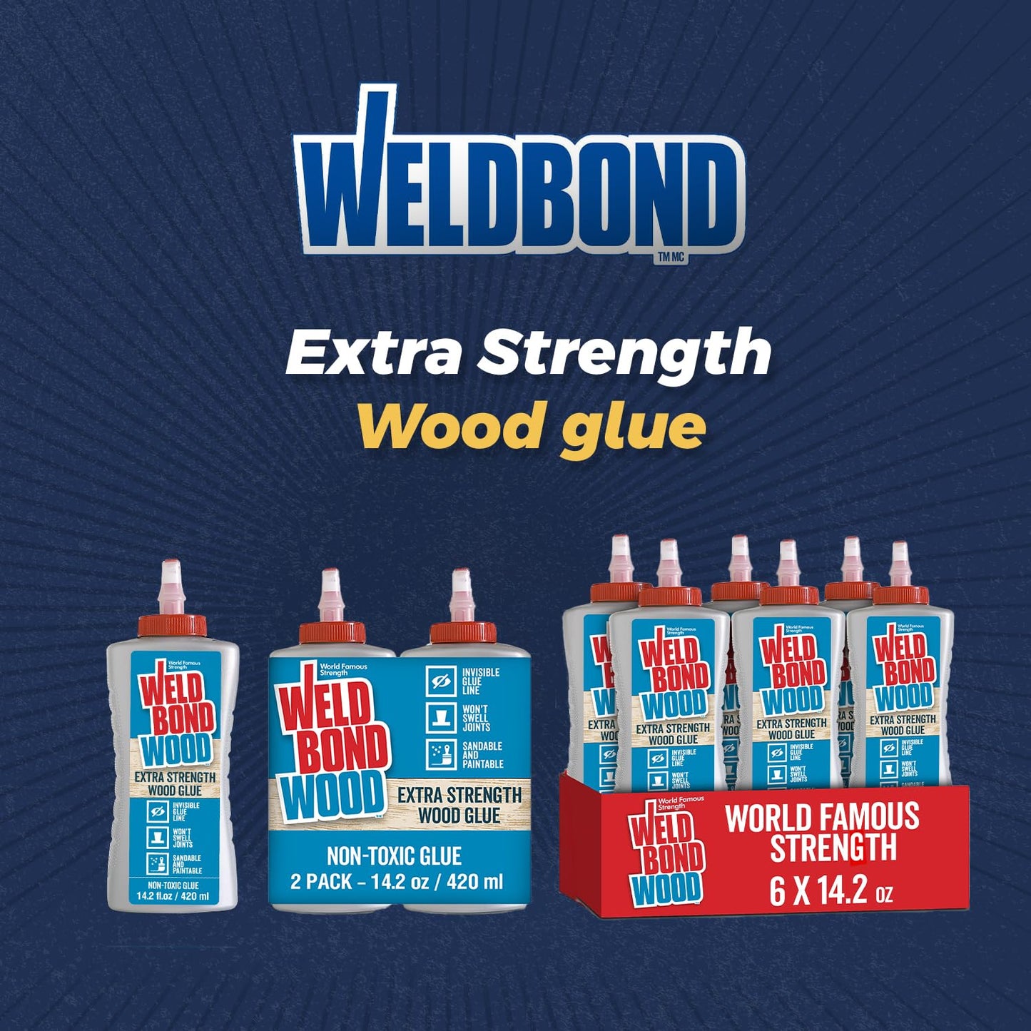 Weldbond Extra Strength Wood Glue for Woodworking, Furniture Repair & DIY Projects - Non-Toxic, Invisible Line, Sandable & Paintable, Heavy Duty Wood Glue for Furniture & Carpentry - 14.2 oz
