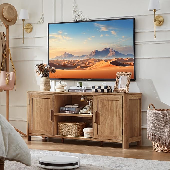 Joaxswe Farmhouse 55" Entertainment Center, Dark Wood Tv Stand - Image 5