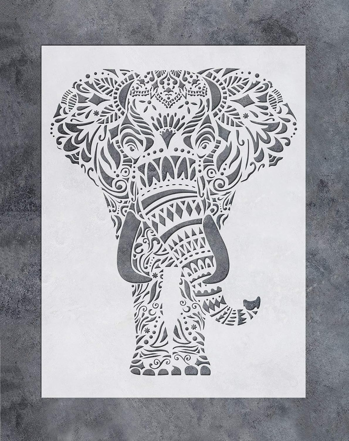GSS Designs Wall Art Stencil (12x16Inch) - Mandala Elephant Wall Stencil - Vibrant Floral Pattern for Home Wall Decor (SL-059)