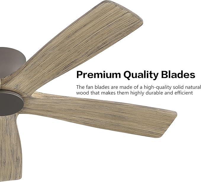WINGBO 48" Flush Mount DC Ceiling Fans without Lights, 5 Carved Solid Wood - Image 6