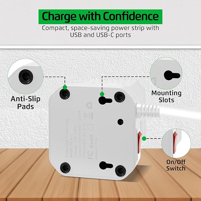 Cube Power Strips with Surge Protection, 6ft Extension Cord with Multiple - Image 6