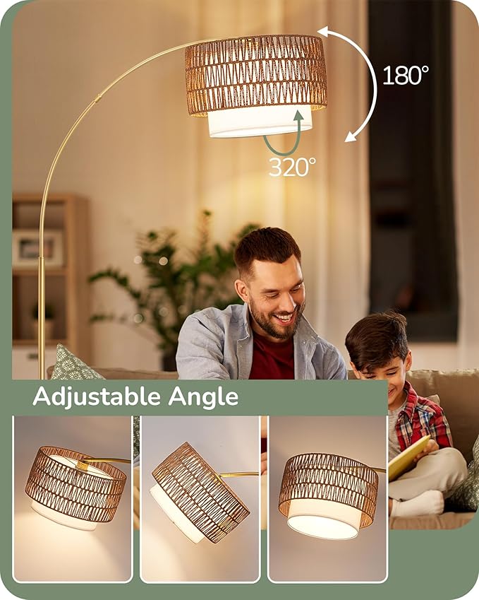 EDISHINE Gold Floor Lamps for Living Room, Boho Rattan Standing lamp - Image 4