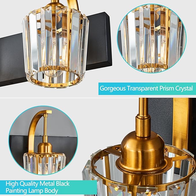 FDPBY Modern Bathroom Vanity Light, 2-Light Black Gold Wall Sconce - Image 2
