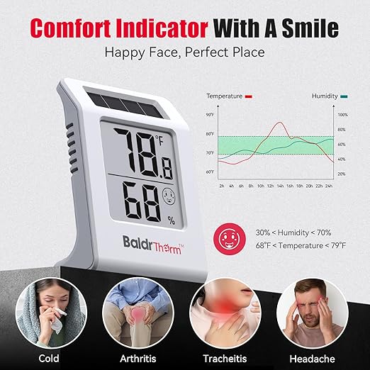 BaldrTherm 2.2'' Digital Thermometer and Hygrometer Meter, Solar-Powered Indoor - Image 5