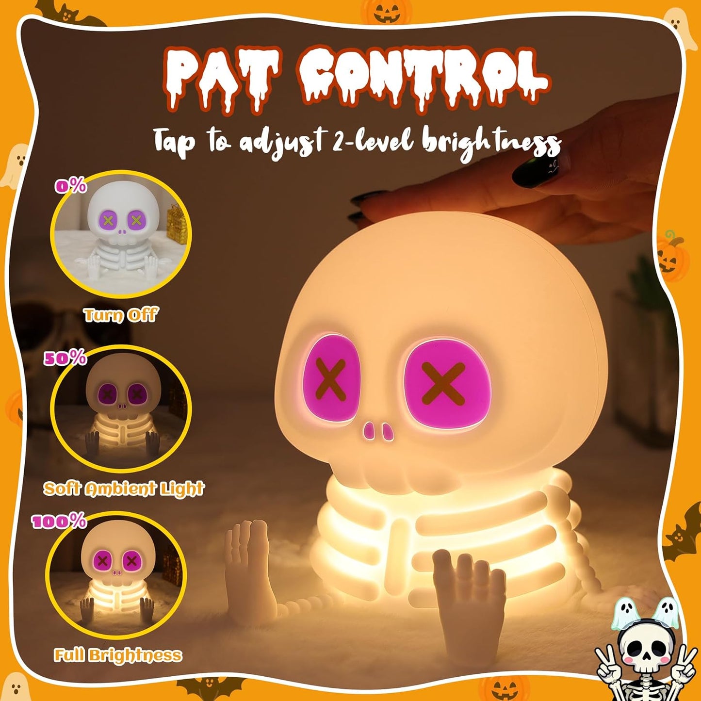 Ammonite Skeleton Night Light, Silicone Skull Lamp, 8 Colors & 2-Level Adjustable Warm Light, Touch Control LED Bedside Lamp for Home, Summerween Party, Halloween Decor, Gift for Christmas Birthday