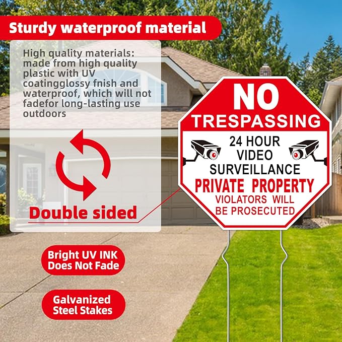 NO Trespassing Signs Private Property Video Surveillance Sign, Large 4-Pack - Image 5