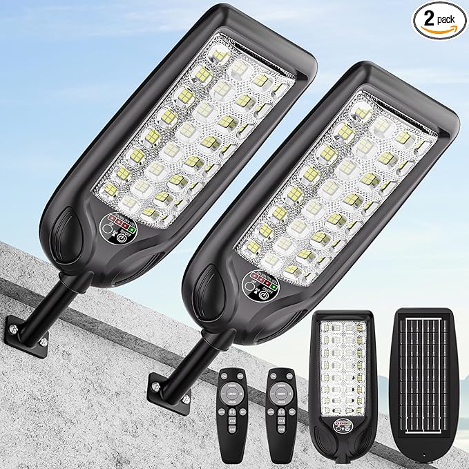 MMKT Solar Street Lights Outdoor, 3 Color Warm White LED Dusk to Dawn IP65 by MMKTLIGHTING