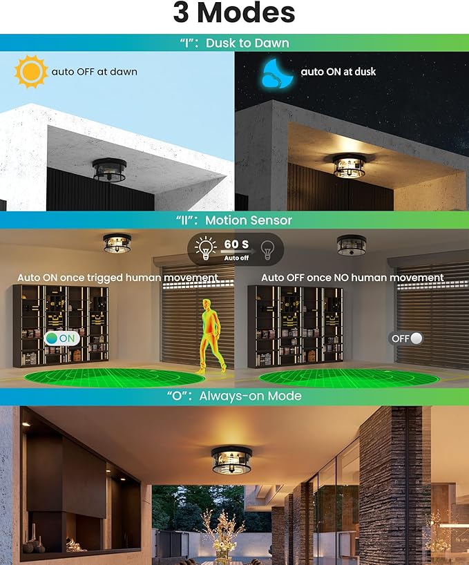 Craftersmark 2Pack Outdoor Flush Mount Ceiling Light 12.5In - Image 2