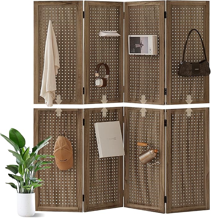 Leesinwing 4 Panel Wooden Room Dividers, 5.6FT High Plug-in Folding Screen Made by Leesinwing