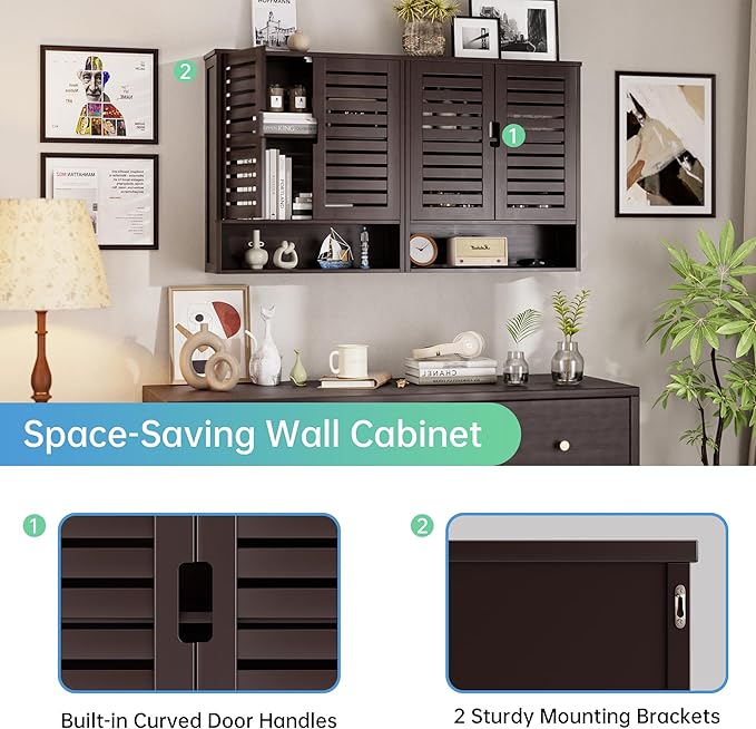 SMIBUY Bathroom Cabinet Wall Mounted, Bamboo Over-The-Toilet Storage Organizer - Image 5