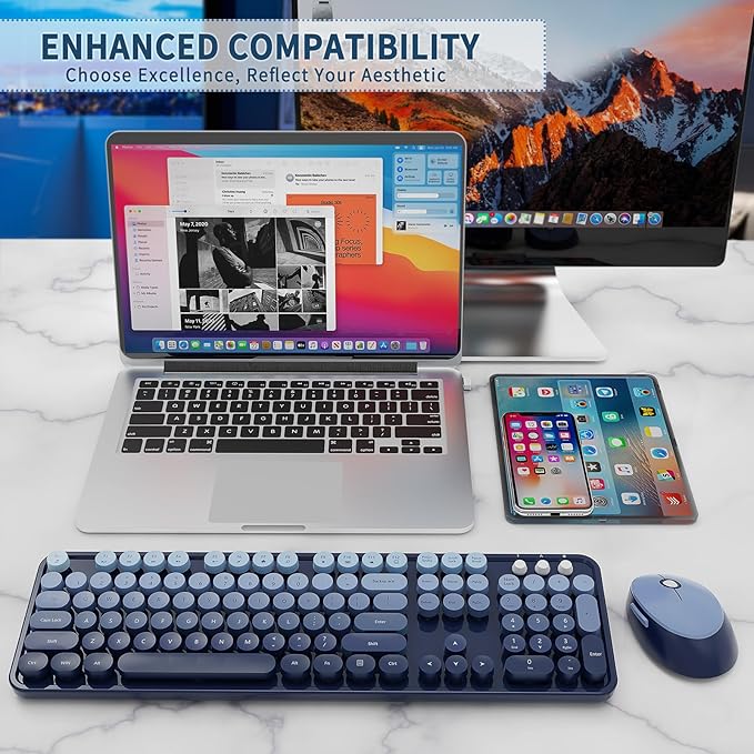 Nowlike Wireless Keyboard and Mouse Combo, Retro Typewriter Keyboard - Image 7