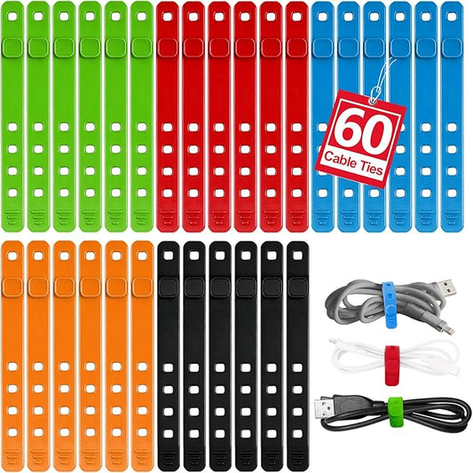 AROIC 60Pcs Silicone Cable Ties, 5-Colors Reusable Cord Organizer by AROIC
