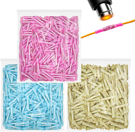 1500 PCS Heat Shrink Butt Connectors, 16-14 AWG 22-16 AWG 12-10 AWG Waterproof