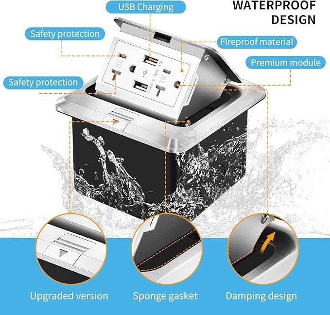 Vagueior Recessed Floor Electrical Outlet Kit, Waterproof Electrical Outlet - Image 3