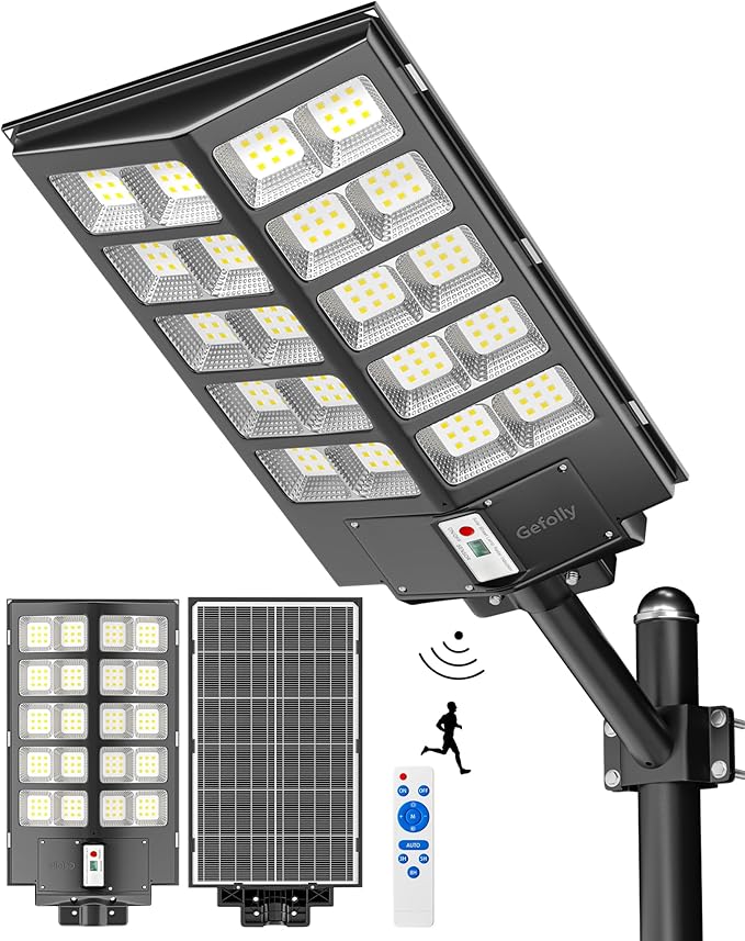 Gefolly SL-6200W Solar Street Light Outdoor 620000LM Wide Angle Commercial by GefollyLight