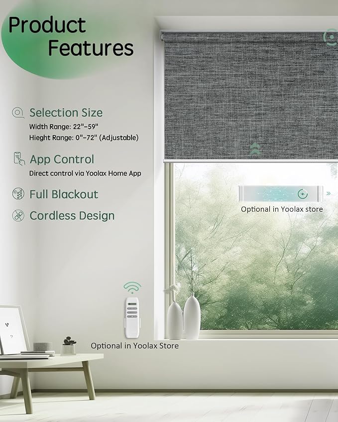 Yoolax Motorized Blinds App Control, Cordless Automatic Shades Roller Window - Image 2