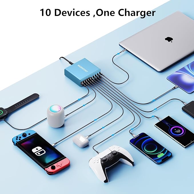 320W USB C Charger Block, 10-Port USB C Charging Station GaN III PD 65W PC - Image 4