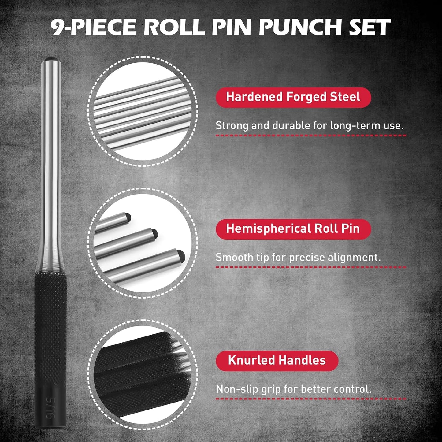 25-Piece Punch and Chisel Set with Roll Pin Punches, Includes Taper, Pin, Center Punches & Cold Chisels for Metalworking, Automotive, and Craft Use