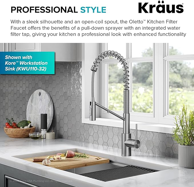 KRAUS Oletto 2-in-1 Commercial Style Pull-Down Single Handle Water Filter - Image 4