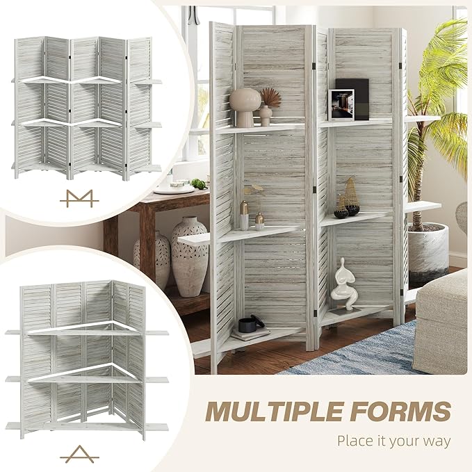 HOMCOM Room Divider, 5 Panel 67" Tall Wood Privacy Screen - Image 6
