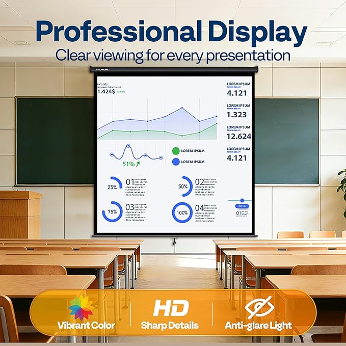 VIVOHOME 120 Inch 1:1 Pull Down Projector Screen, HD 4K Retractable Movie Screen - Image 6