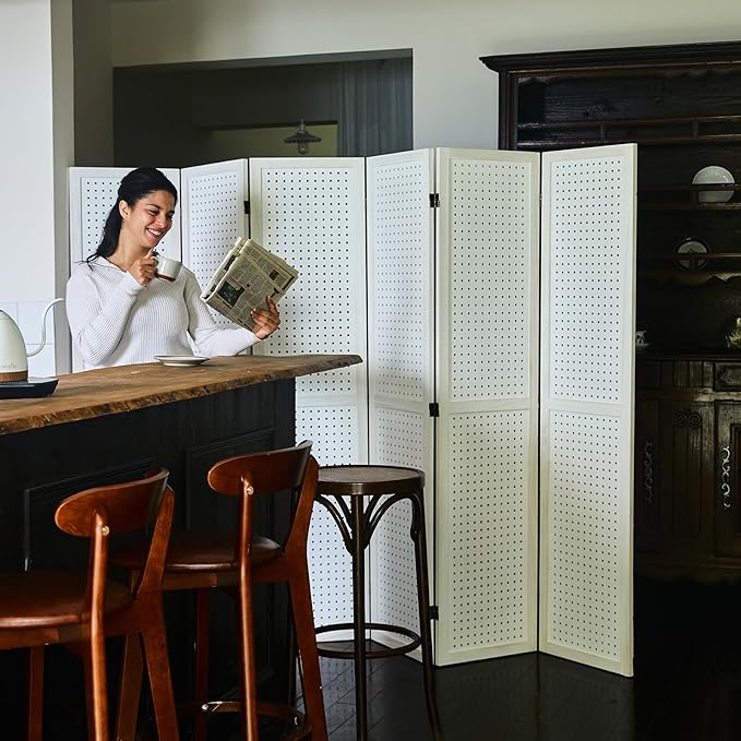 Pegboard Display, 5.6Ft Wooden Room Divider Folding Privacy Screens Portable - Image 3