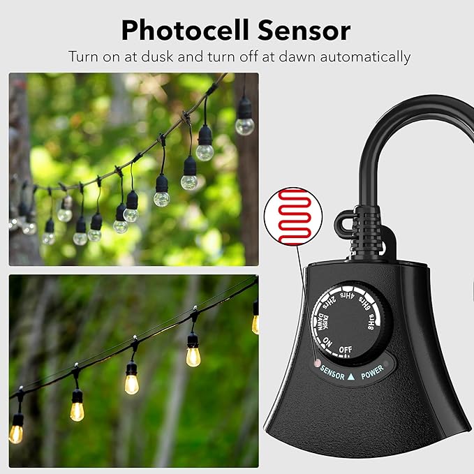 HBN Outdoor Light Timer Waterproof, Weatherproof Photocell Dusk to Dawn Light - Image 2