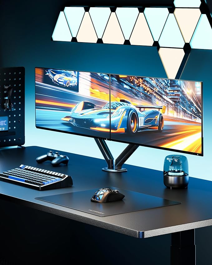 monTEK Dual Monitor Stand for Desk, 17-32 Inch Mechanical Spring Dual Arm - Image 9