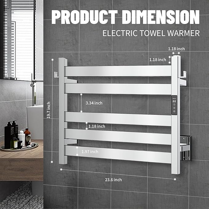 K&KALONZO Towel Warmer for Bathroom, Wall-Mounted 5-Bar Heated Towel Rack - Image 6
