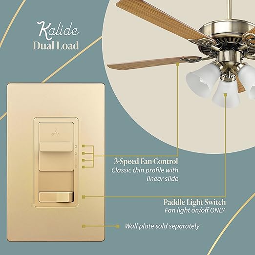 TOPGREENER Kalide Light Switch and 3-Speed Ceiling Fan Control Combo, in Wall - Image 3