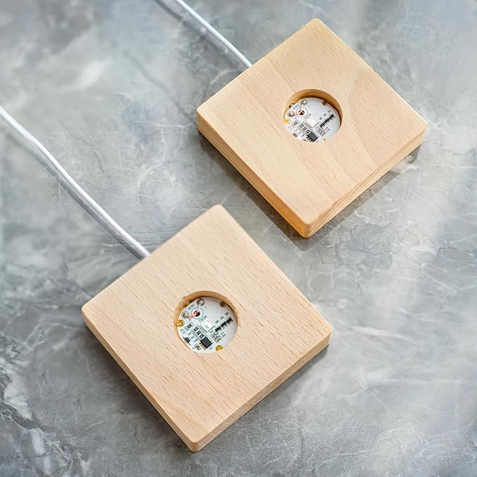 ZEERSHEE Pack 2 LED Light Base for Crystal Colorful Lights Square Wood Display - Image 7