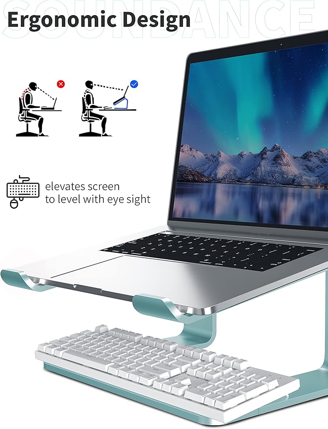 SOUNDANCE Laptop Stand, Aluminum Computer Riser, Ergonomic Laptops Elevator - Image 3