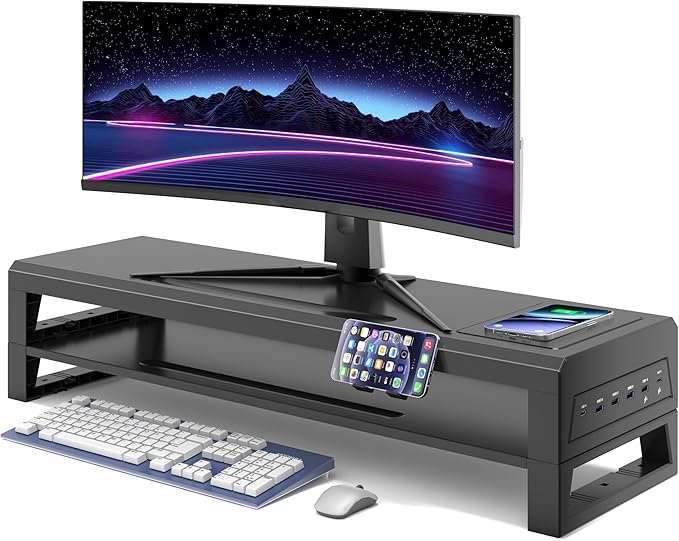 GECKOSTROLL All-in-One Dual Monitor Stand Riser, 5USB Ports and by Unknown