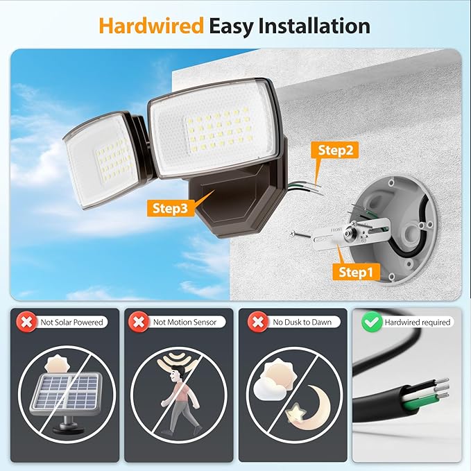 Onforu 3200LM Flood Lights Outdoor, 32W 6500K LED Security Light Switch - Image 2