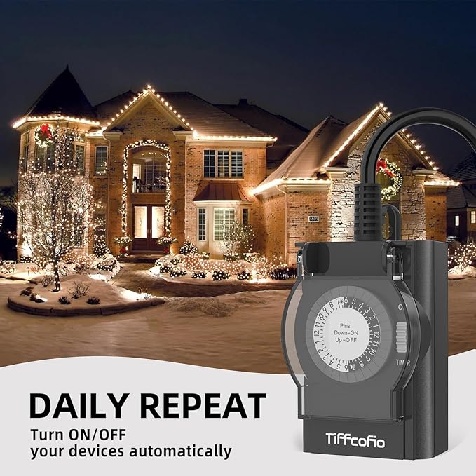 Outdoor Timer Outlet Waterproof, 24 Hour Mechanical Light Timer Outdoor - Image 6