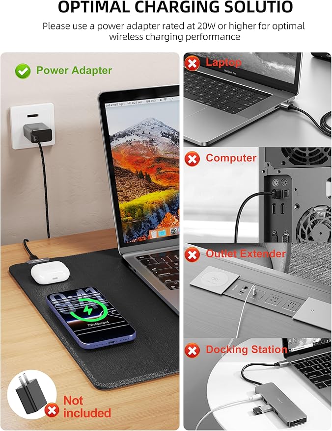TopMade Mouse Pad with 15W Wireless Charging, XXL Large Leather Desk Mat - Image 3