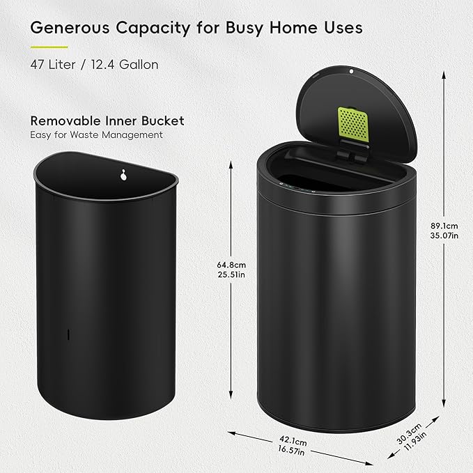 EKO Mirage Semi-Round 47L / 12.4 Gal Motion Sensor Trash Can, Automatic Kitchen - Image 2