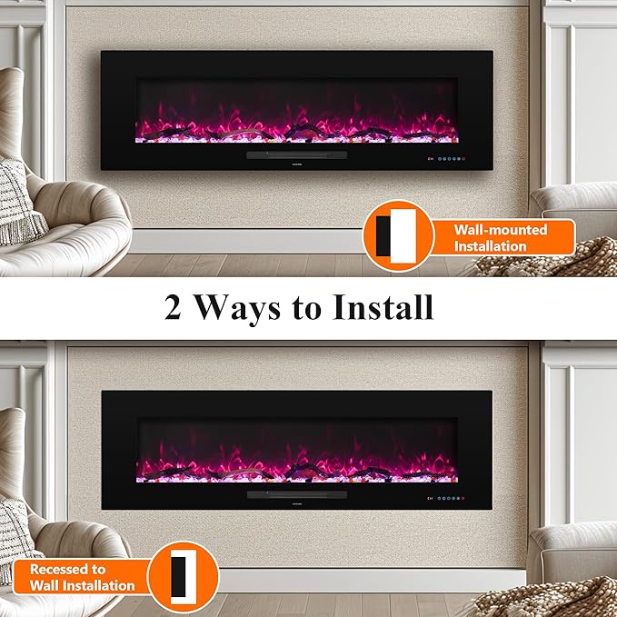 36" Electric Fireplace Inserts, Recessed & Wall Mounted Fireplace Heater - Image 6