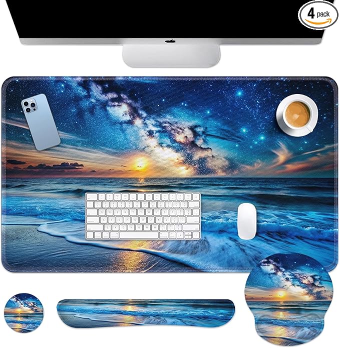 Britimes Blue Sea and Starry Sky Keyboard Mouse Pad Set 4in1 Large by Britimes