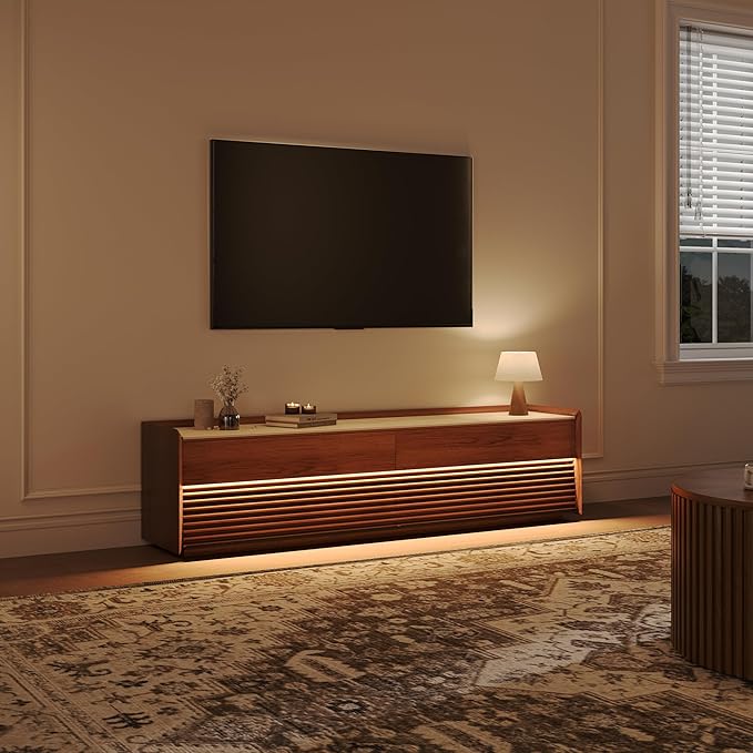 POVISON Fully-Assembled Mid Century Matte Sintered Stone TV Stand, 70.87" Wood - Image 2