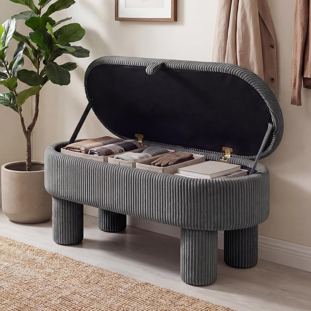 giantex 42'' storage ottoman bench, corduroy fabric upholstered, main product view