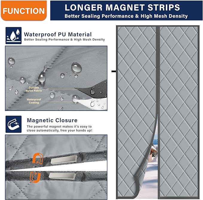 Magnetic Thermal Insulated Door Curtain, Fits Door Size 38" x 82", Durable - Image 2
