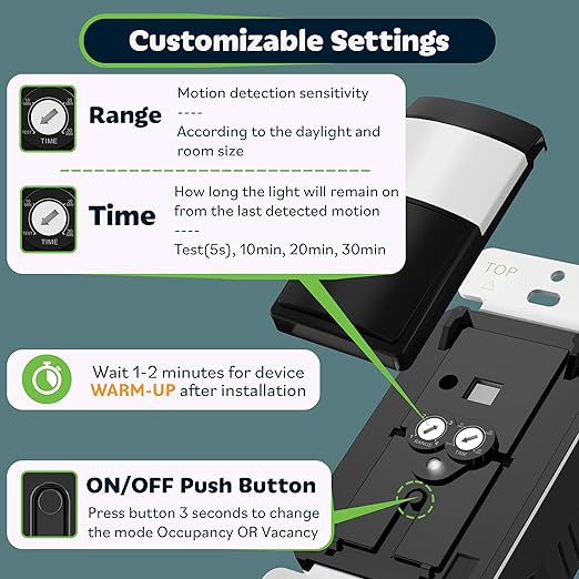 TOPGREENER PIR Motion Sensor Light Switch, Occupancy & Vacancy Motion Sensor - Image 2