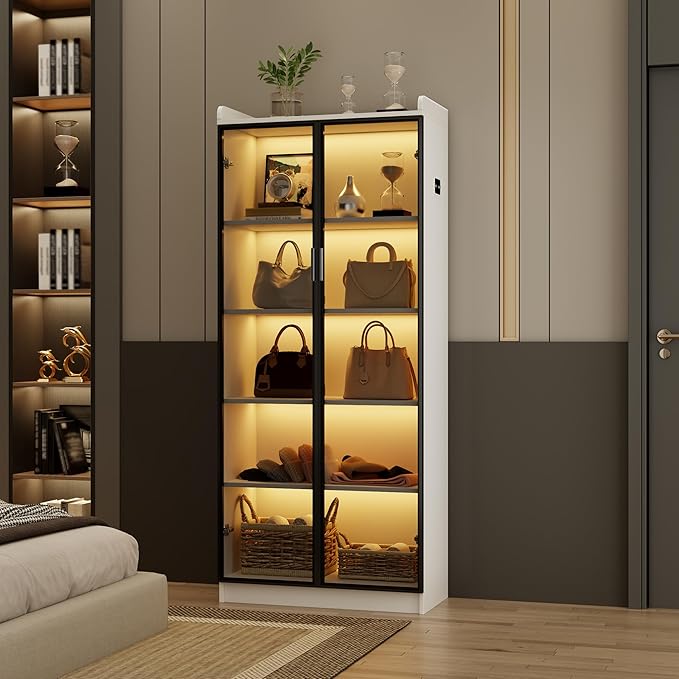 Dystler Display Cabinet with Doors and Adjustable Shelves, 5 Tier Display Case - Image 8