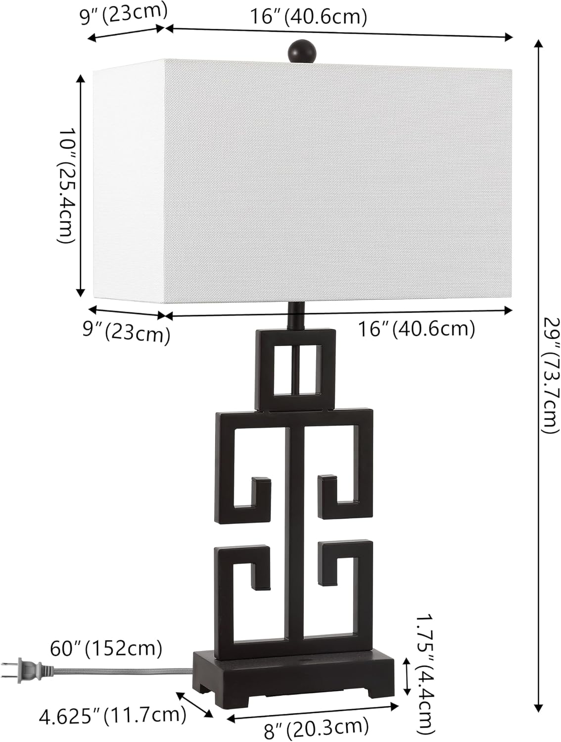 SAFAVIEH Lighting Collection – Greek Key Table Lamp Set of 2 – Oil-Rubbed Bronze Base with White Fabric Shade, LED Bulbs Included, 29-Inch Bedroom Living Room Desk Lamps (LIT4305B-SET2)